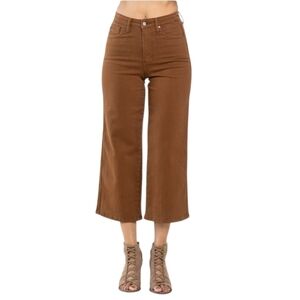 Judy Blue Boho Western Camel Wide Leg Cropped Jeans High Rise Tummy Control 9/29